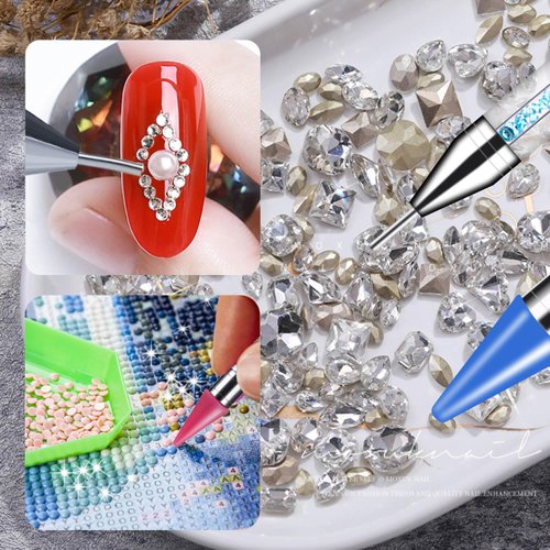 Wax Pencil for Rhinestones, Diamond Painting Pen, Nail Rhinestone Picker Dotting Pen Tool Double Head Jewelry Dotting Pen Nail Art Tools for Nail Art and 5D Diamond Art Painting