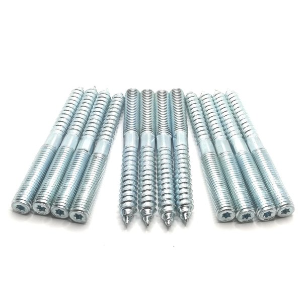 Haozheng Hanger Bolt M12x120 Silvery Double Headed Bolt Self-Tapping Screw with Hexagon for Furniture 12Pcs