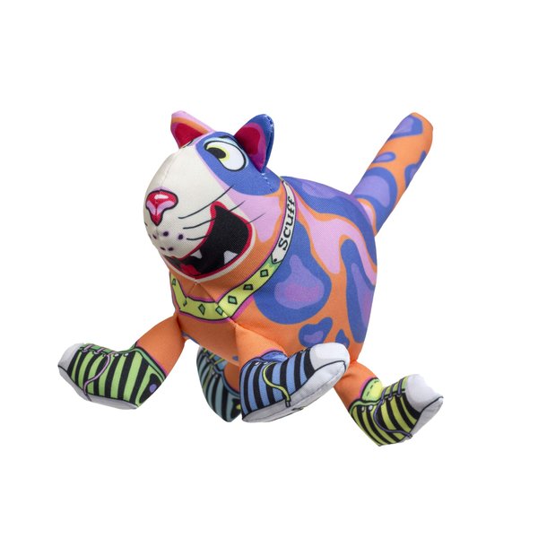 FUZZU Durable Dog Toy with Squeaker - Floppy Tough Chew Toy, That Sneaky Cat! - Scuff, Medium