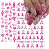 6Sheets Breast Cancer Nail Stickers for Nail Art 3D Self-Adhesive Pink Ribbon Nail Art Stickers Letter Love Heart DIY Nail Art Design Supplies Breast Cancer Awareness Nail Decals for Women Nail Decor