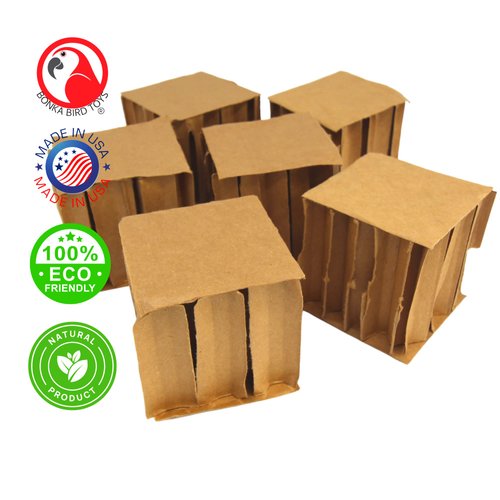 Bonka Bird Toys 2296 Pk6 3" Square Cardboard Cubes Parrot Chew Foot Talon Cage Toy, Conure, Amazon, African Grey, and Similar