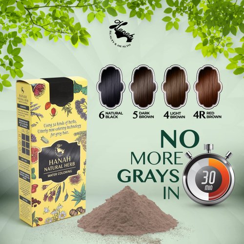 Hanah Quick & Water Activated Natural Herbs Permanent Hair Color 100% Gray Coverage Refill Pack (Red Brown)