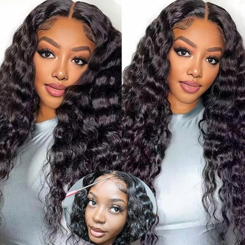 Binrris Wear and Go Glueless Wigs Human Hair Water Wave Transparent Lace Front Wigs 13x4 Lace Frontal Wigs With Elastic Band For Black Women 180% Density Water Wave Wigs Human Hair (24)