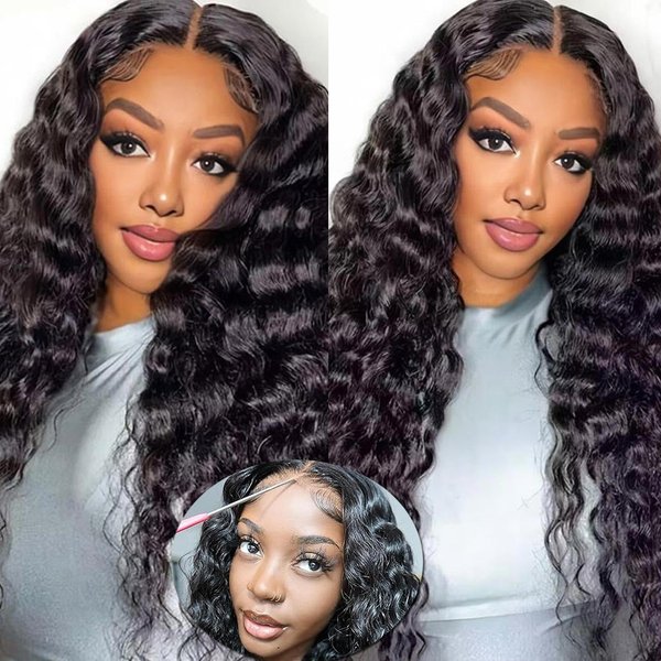Binrris Wear and Go Glueless Wigs Human Hair Water Wave Transparent Lace Front Wigs 13x4 Lace Frontal Wigs With Elastic Band For Black Women 180% Density Water Wave Wigs Human Hair (24)