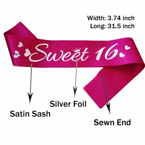 LXYXUUN Sweet 16 Sash Pink, Silver Foil Birthday Sash for 16th Funny Birthday Party Decorations, Girl Sweet 16 Bday Sash Gift Ideas