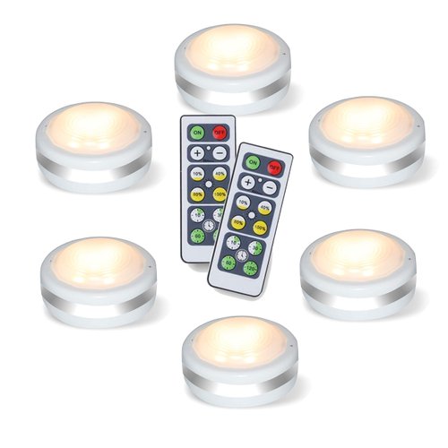 Starxing Puck Lights, Battery Operated Light with Remote Control, Led Under Cabinet Lighting Wireless, Dimmable Closet Lights(Natural White 6PK)