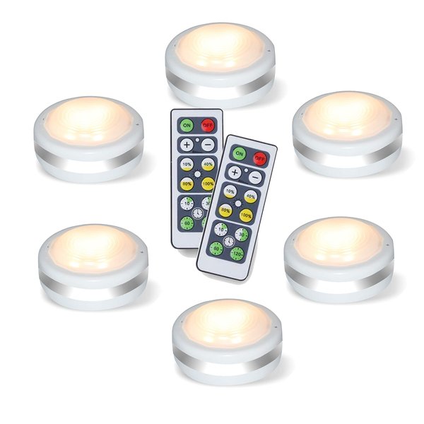 Starxing Puck Lights, Battery Operated Light with Remote Control, Led Under Cabinet Lighting Wireless, Dimmable Closet Lights(Natural White 6PK)