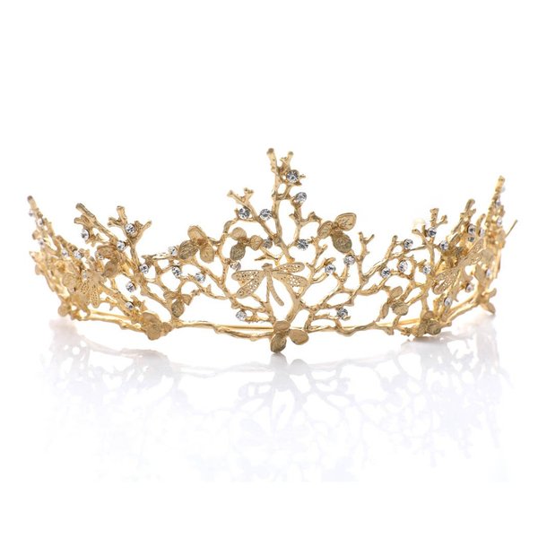 Aukmla Vintage Crown Baroque Gold Tiara Wedding Bridal Hair Accessories Headband for Women and Girls crown-71