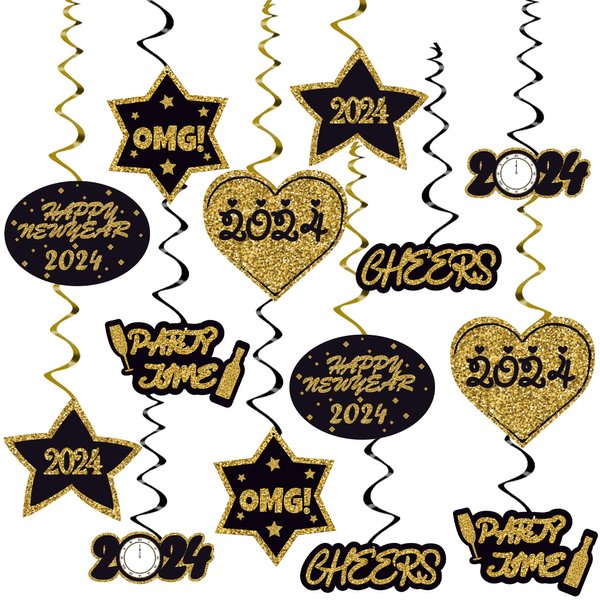 KatchOn, Happy New Year Hanging Swirls - Pack of 32 | NYE Decorations 2024 | New Years Eve Party Supplies 2024 | Happy New Year Decorations 2024 | New Years Hanging Decorations | Nye Decorations 2024