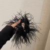 1PC Elegant Artificial Ostrich Feathers Hair Scrunchies Hair Tie Rope Elastics Hair Bands Ponytail Holders Hair Accessories for Women Girls, Black