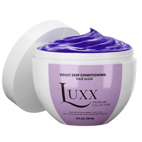 Luxx Violet Deep Conditioning Hair Mask | Hydrating Purple Hair Mask | Neutralizes Yellow Tones & Brassiness | Vegan Hair Mask for Color-Treated Hair | Paraben & Sulfate-Free (8 Fl. Oz), Clear