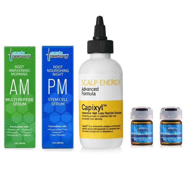Hair Growth Kit feat. AM PM Peptide and Stem Cell Serums, Peptide Capixyl Biotin Shampoo, Revitalize Pro Serums. Hair Loss Treatment For Women Plant Based Hair Growth Products for Thinning Hair