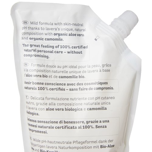 lavera Refill Pouch basis sensitiv Gentle Care Hand Wash • Organic Aloe Vera & Organic Chamomile • Mild Cleansing • Vegan • Skin-Neutral pH • 500