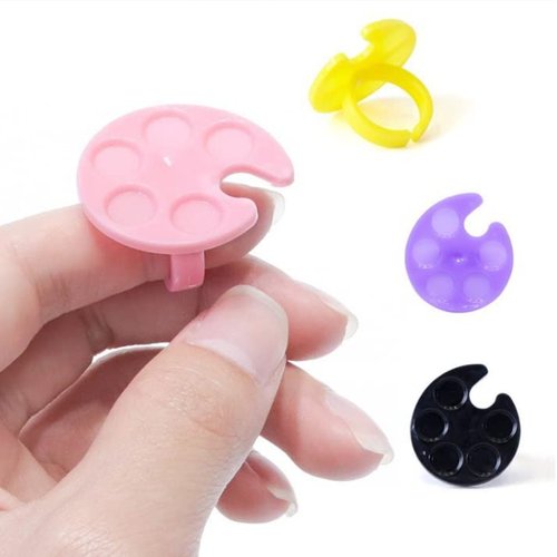 HLLMX 4 PCS Mini Nail Art Polish Holders Mini Ring Tray Palette Nail Art Ring Palette Finger Wearable Nail Polish Glue Container Manicure Tool, pink