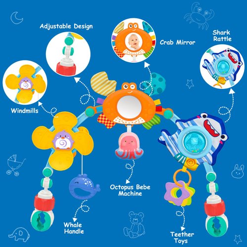 Baby Stroller Arch Toys with Baby Mirror for Infant 0-3-6-12 Month Carseat Bouncer Montessori Toy for Babies Shower Easter Gifts for Newborn 0-6 Month Sensory Development for 4 5 7 8 Months Boys Girls