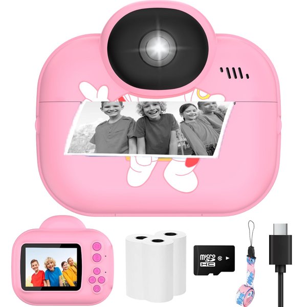 Kids Camera Instant Print Camera for Kids, Christmas Birthday Gifts for Girls Boys, 1080P HD Digital Video Cameras for Toddler, Portable Camera Toy for 4 5 6 7 8 9 10 Year Girl with SD Card (Pink)