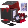 YAXAZA MTG Deck Box with Commander Display Window, Fits 200+ Double-Sleeved Cards, Strong Magnetic PU Leather CardDeck Case with 2 Dividers, 1 Toploader, and Dice Tray(Black & Red)