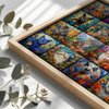 Bgraamiens Puzzle-Mosaic Art Cats-1000 Pieces Mosaic Art Puzzle for Adults, Stained Glass Art Puzzle with Cats and Flowers, Impossible Puzzle Color Challenge Cats Puzzle for Adults