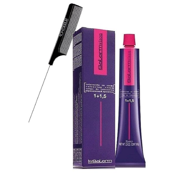 Salerm Cosmetics VISION Salermvision Permanent Cream Hair Color Dye (w/Sleek Steel Pin Rat Tail Comb) Haircolor Creme, Gray Coverage in 30 minutes (3,0 DARK BROWN (Cool Cold Naturals))