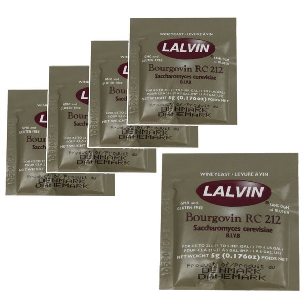 5x Lalvin RC 212 Yeast Red Wine 5g Homebrew Wine Making 4.5L-23L Pinot Noir