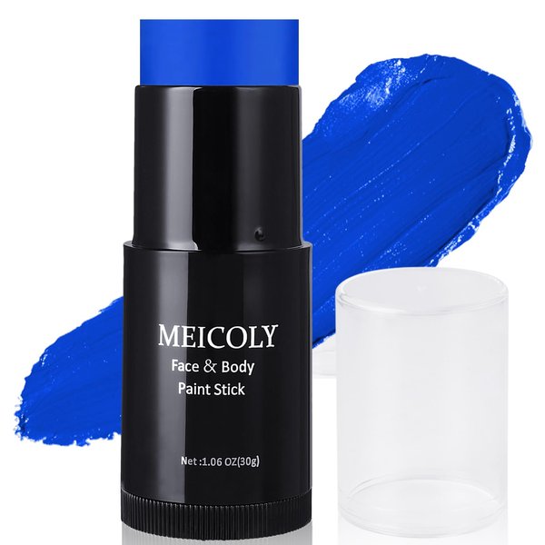 MEICOLY Blue Face Paint Stick(1.06 Oz),Grease Waterproof Dark Blue Body Paint Stick for Halloween SFX Avatar Smurf Mystique Makeup,Blue Eye Black Stick,Royal Blue Face painting for Adults and Kids