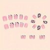 Short Square Press on Nails Pink Fake Nails Glossy Glue on Nails French Tip Acrylic Nails Cute Artificial Nails Zebra Stripe Flower Stick on False Nails for Women 24 Pcs