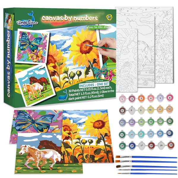 Wings Giant Paint by Numbers Kit for Kids, Flower Crafts and Fun, Acrylic Paint Set, Canvas Painting Kit, Include Framed Pre-Drawn Canvas, Color by Numbers