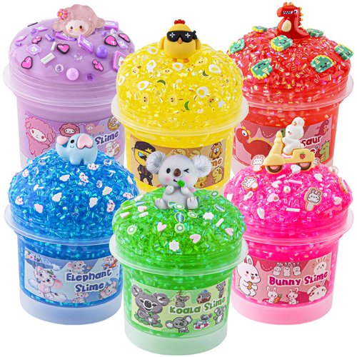 6 Pack Animal Slime Kit, 20 FL OZ Bingsu Slime for Kids, Good Stretchy & Non-Sticky Crunchy Slime Pack Sensory Toys, Slime Party Favors for Girls & Boys Ages 8-12, Birthday Easter Hallowmas Gift