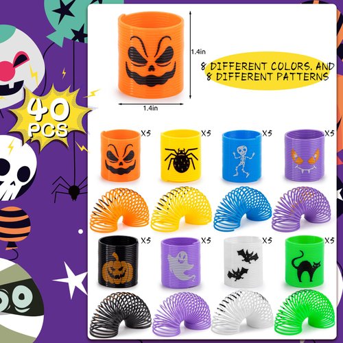 LovesTown 40PCS Halloween Coil Springs, Spring Toys for Kids Fidget Toys Mini Coil Springs Bulk for Halloween Party Carnival Prize Goodie Bag Stuffers Treat Toys