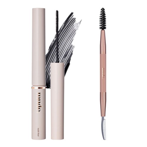 mude Inspire Skinny Curling & Multi-Fixer Clear Black and Lash Comb Set Volumizing Lengthening Curling Mascara for Dramatic Lashes Smudge-Proof Water-Proof Stays on All Day