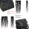 Water Wave Clip in Human Hair Extensions 30 Inch Natural Curly Wave Brazilian Human Hair Seamless Clip Ins Extensions for Black Women Thick End Double Weft 120g
