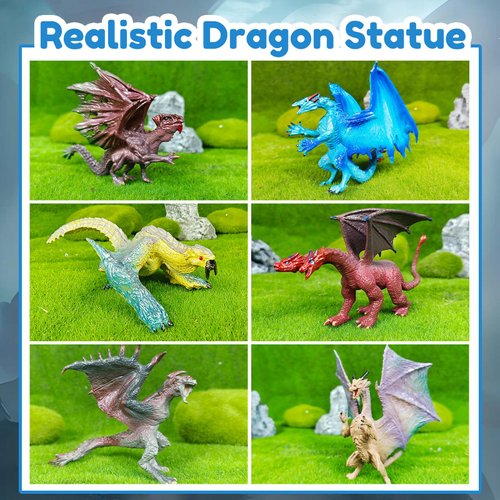 EOIVSH 6pcs Dragon Toys for Kids, 5 inch Ancient Flying Dragon Figurines, Mythical Toy Figures & Playset Gift for 3 4 5 6 7 Boys Girls, Cake Topper & Party Favors