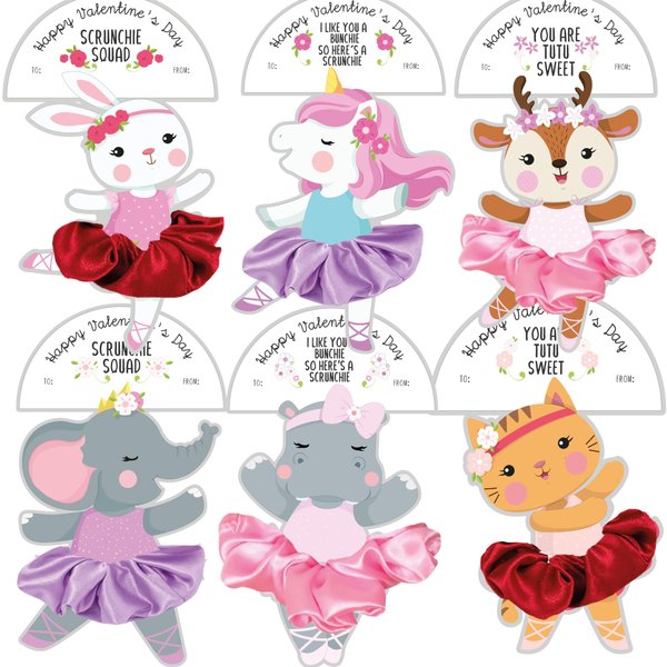 Valentines Day Gifts for Kids 18 Cards with Scrunchie Party Favors for Children. Valentine's Girls Friend Goodie Bag Stuffers, School Class Exchange Bulk Prizes