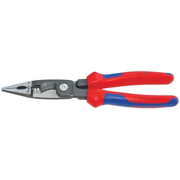 Knipex Tools 13 82 8, 6 in 1 Electrical Installation Pliers with Comfort Grip Handle, Red and Blue