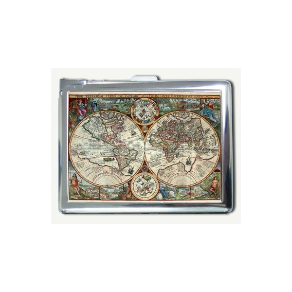 Antique Nova World Map Regular Cigarette Case with Built-in Lighter