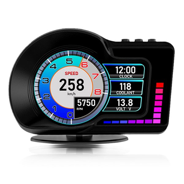 Head Up Display HUD F16 with OBD2 + GPS Dual System Digtial Speedometer, 3.5" IPS Smart Gauge, Speed, Voltage, Engine RPM, OverSpeed Warning, Water Temperature, Turbo Pressure for Cars After 2008