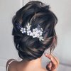 Campsis Flower Bride Wedding Hair Comb Silver Rhinestone Bridal Hair Side Comb Floral Wedding Headpiece for Brides Crystal Hair Accessories for Women and Girls
