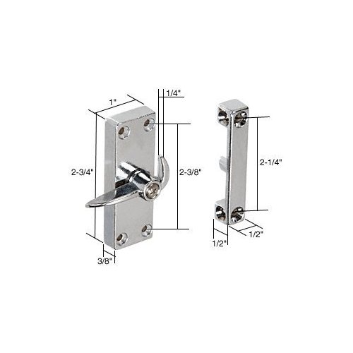 C.R. LAURENCE A103 CRL Chrome Sliding Screen Door Latch and Strike with 2-1/4" Screw Holes