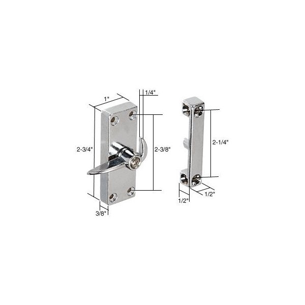 C.R. LAURENCE A103 CRL Chrome Sliding Screen Door Latch and Strike with 2-1/4" Screw Holes