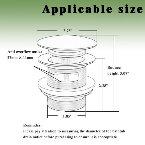 Freestanding Tub Drain (Brass), Pop Up Bathtub Drain Kit, Removable Filter Basket Drain Plug, Freestanding Tub Drain Kit, with Replaceable Pop-Up Bolt (Black)