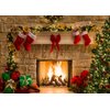RUINI Christmas Backdrop Christmas Themed Fireplace Backdrop Christmas Tree Sock Gift Decorations for Xmas Party Supplies 7x5FT