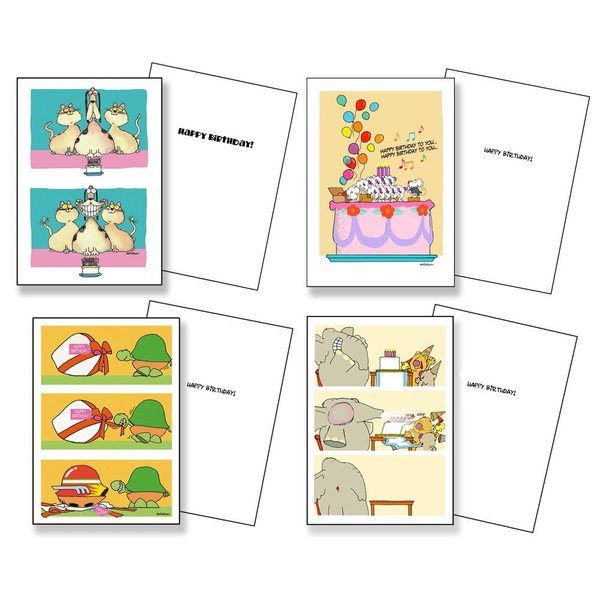 Cute Assorted Kids Birthday Card Pack - Set of 12 Cards & Envelopes - Funny Birthday Cards