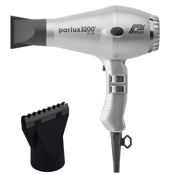 Parlux 3200 Plus Silver Hair Dryer and M Hair Designs Hot Blow Attachment Black (Bundle 2 Items)