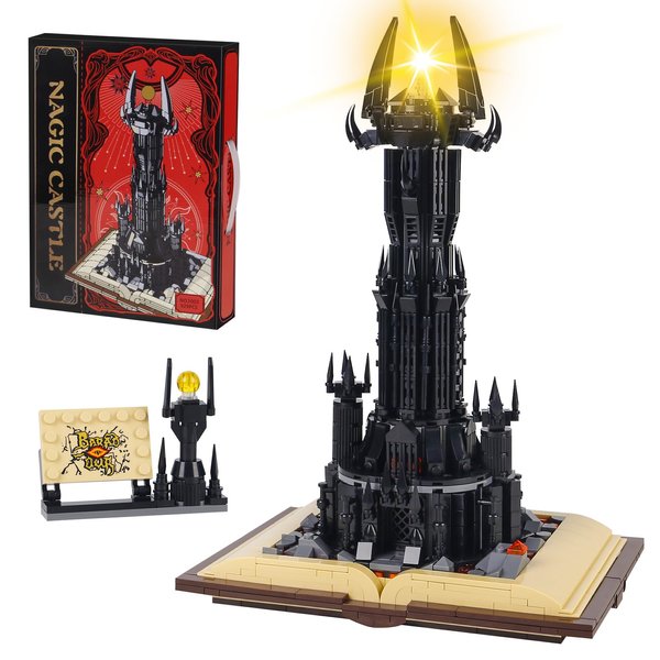 SAMYBLOCKS 900+PCS Black Castle Building Blocks Toys,Creator Architecture Dark Tower Magic Book Building Set, Best Gift for 6+ Boys, Girls or Adults