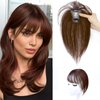 Bangs Hair Clip, Clip in Bangs Hair Toppers for Women 100% Real Human Hair, Clip on Bangs 360° 3D Cover Wispy Fake Clip in Hair Extensions for Women Daily (Mocha Brown, 3D 7 * 9 French Bangs)