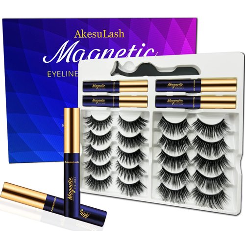 AkesuLash 3D Magnetic Eyelashes With Eyeliner Kit - Magnetic Lashes Natural Looking - 10 Pairs Reusable Magnetic Eyelash Kit with Applicator - Easy to Apply