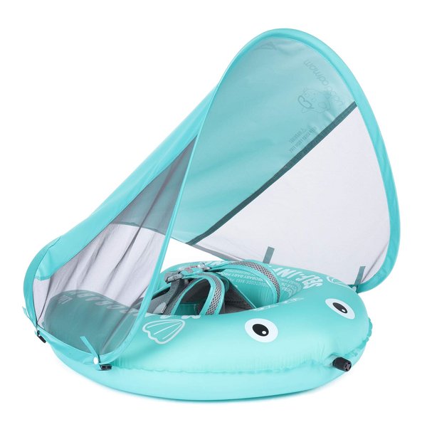 Mambobaby Float Self-Inflating Baby Swim Float with Canopy, Newest Compressible Folding Pool Baby Float, Upgrade Soft Waterproof Skin-Friendly Material Toddler Swim Float (Standard Edition)