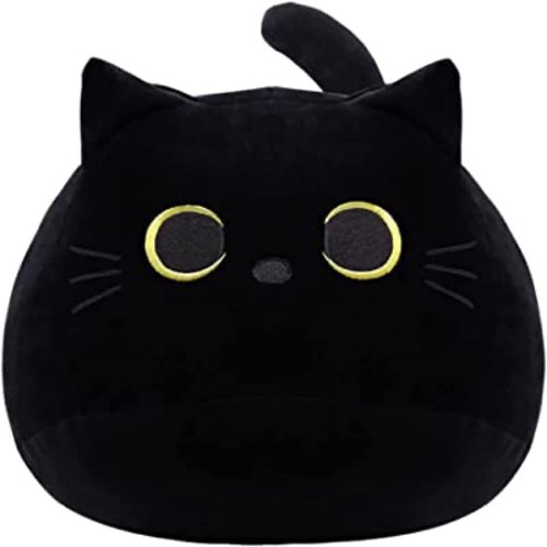 WeBingo Black Cat Plush Toy 16'' Black Cat Pillow, Soft Plush Doll Black Cat Stuffed Animal, 3D Black Cat Plushies Pillow Baby Cute Plush Toys Shape Cat Design Sofa Fat Pillow Gifts for Boys Girls