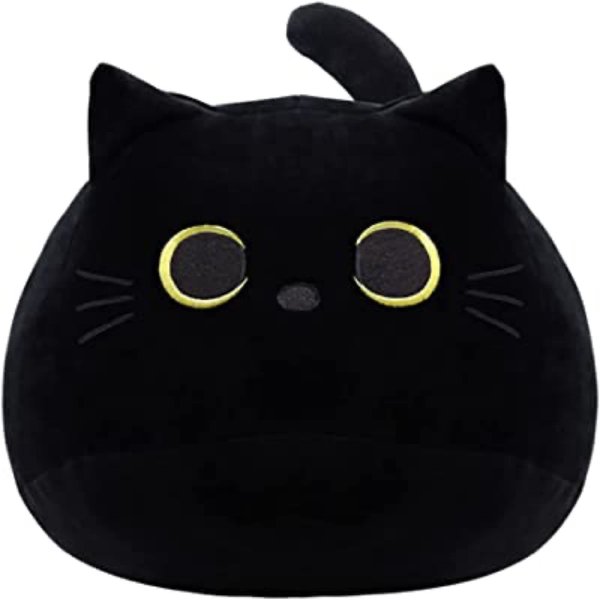 WeBingo Black Cat Plush Toy 16'' Black Cat Pillow, Soft Plush Doll Black Cat Stuffed Animal, 3D Black Cat Plushies Pillow Baby Cute Plush Toys Shape Cat Design Sofa Fat Pillow Gifts for Boys Girls