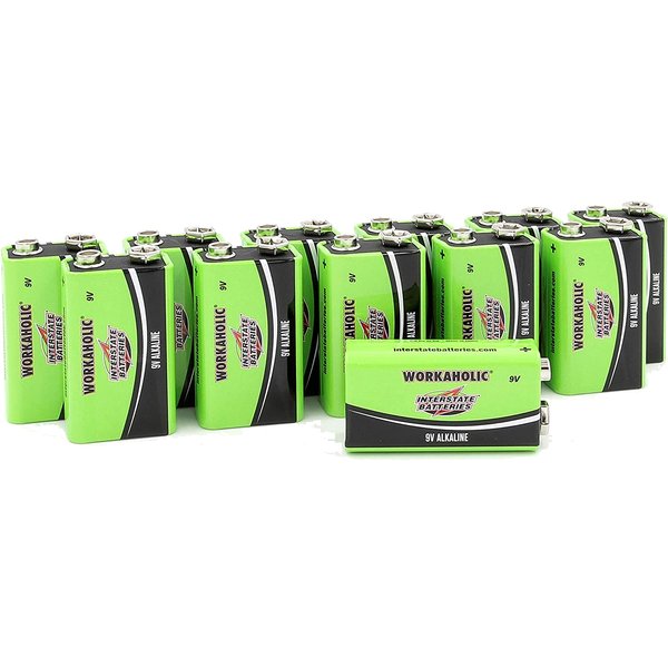 Interstate Batteries 9 Volt Alkaline Battery (12 Pack) All-Purpose 9V High Performance Batteries - Workaholic (DRY0196)